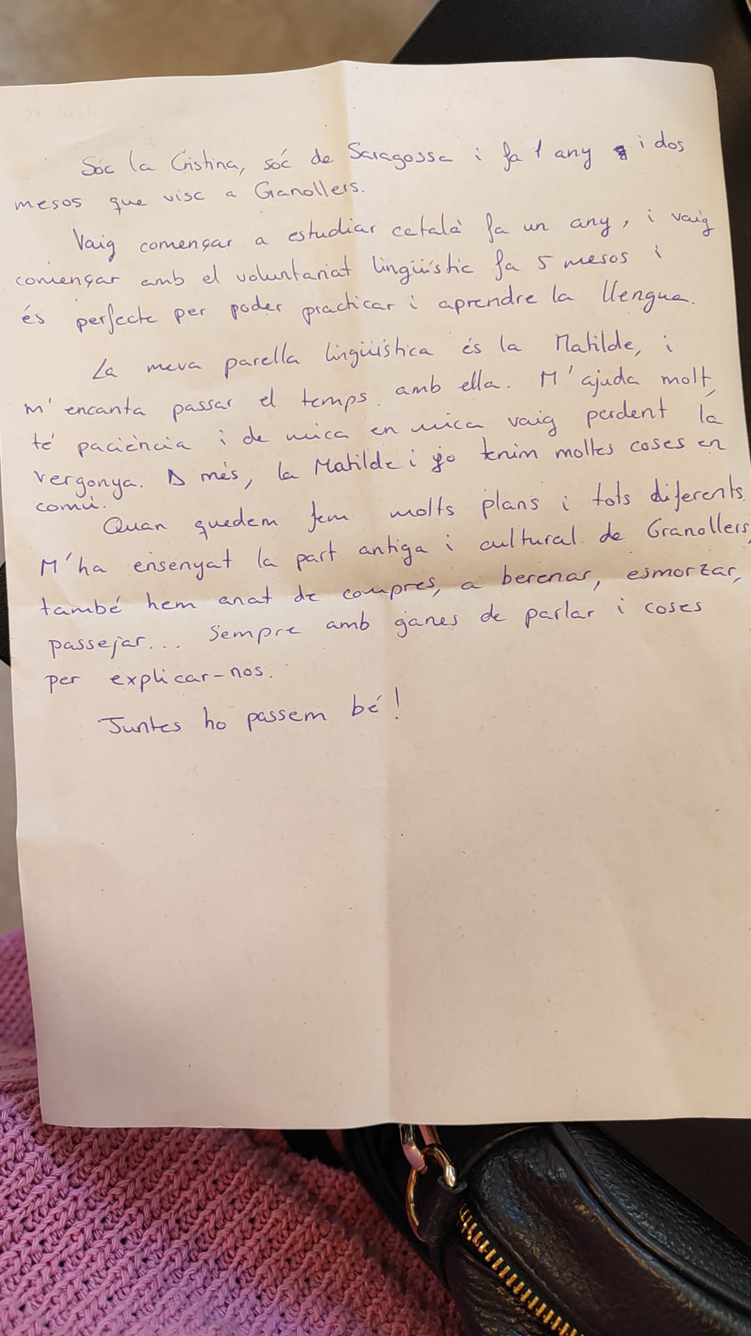 Escrit d'una aprenenta del VxL de Granollers